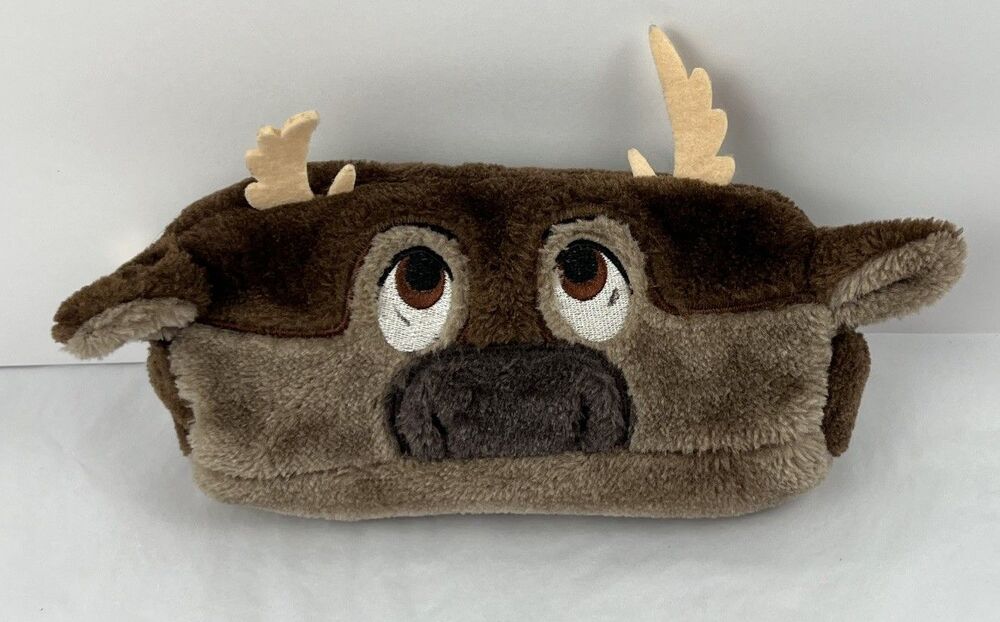 Disney Frozen 2 Sven Reindeer Plush Pencil Makeup Pouch Bag Zip 11 x 5.5" EUC